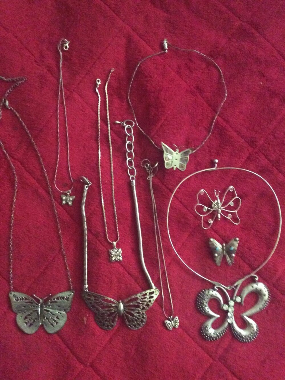 7 Piece Lot of Butterfly Necklaces & Pins For Collecting, Wearing or Crafting